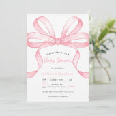 Invitation Fête de naissance de bébé fille Coquette Ruban Ros (Debout devant)