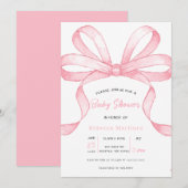 Invitation Fête de naissance de bébé fille Coquette Ruban Ros (Devant / Derrière)