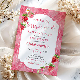 Invitation Fête de naissance de bébé fille douce aux frambois