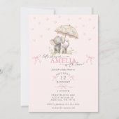 Invitation Fête de naissance de bébé fille éléphant et son bé (Devant)