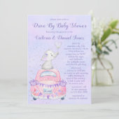 Invitation Fête de naissance de bébé fille éléphant violet vo (Debout devant)