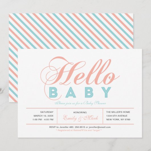 Invitation Fête de naissance de bébé fille en typographie mod (Devant / Derrière)