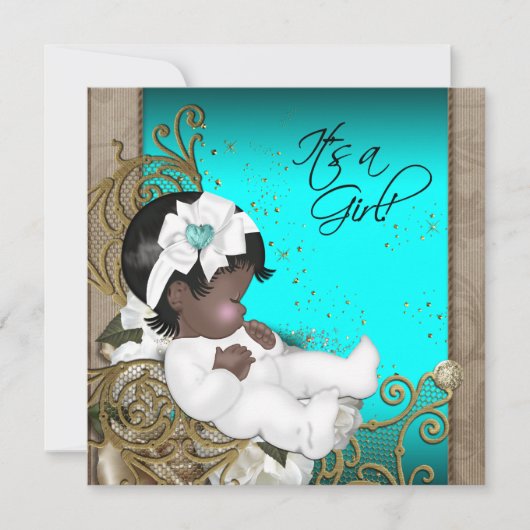 Invitation Fête de naissance de bébé fille ethnique marron et (Devant)