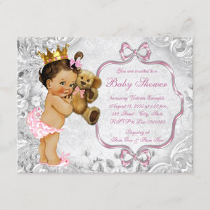 Invitation Fête de naissance de bébé fille ethnique ourson vi