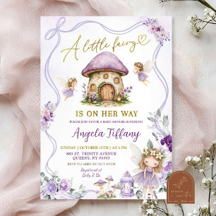 Invitation Fête de naissance de bébé fille fée florale au nœu