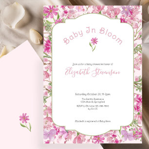 Invitation Fête de naissance de bébé fille Fleur en fleurs Ro