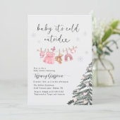 Invitation Fête de naissance de bébé fille Il fait froid deho (Debout devant)