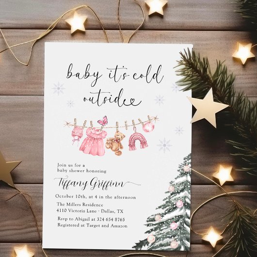 Invitation Fête de naissance de bébé fille Il fait froid deho