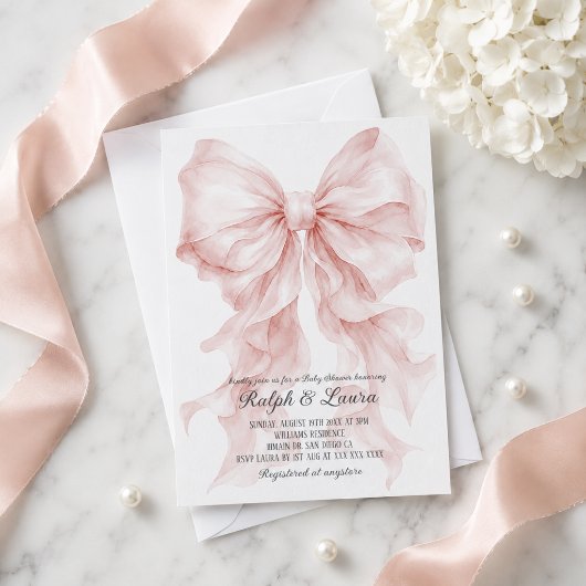 Invitation Fête de naissance de bébé fille luxe rose poussiér