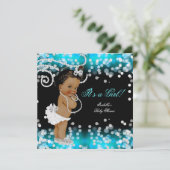 Invitation Fête de naissance de bébé fille Noir Bleu sarcelle (Debout devant)