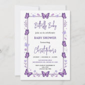 Invitation Fête de naissance de bébé fille Papillon Violet (Devant)