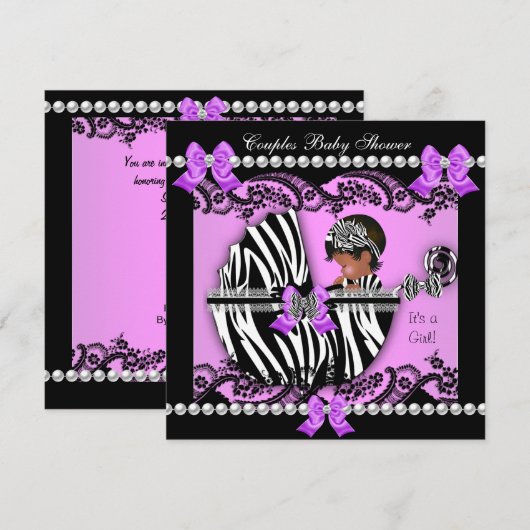 Invitation Fête de naissance de bébé fille pour couples afro- (Devant / Derrière)