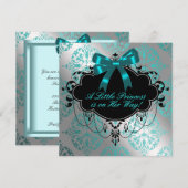 Invitation Fête de naissance de bébé fille princesse bleu sar (Devant / Derrière)