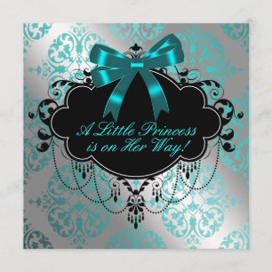 Invitation Fête de naissance de bébé fille princesse bleu sar