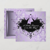 Invitation Fête de naissance de Bébé Fille Princesse Noir Vio (Devant / Derrière)