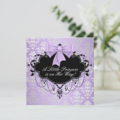Invitation Fête de naissance de Bébé Fille Princesse Noir Vio (Debout devant)