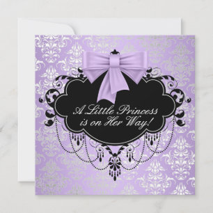 Invitation Fête de naissance de Bébé Fille Princesse Noir Vio