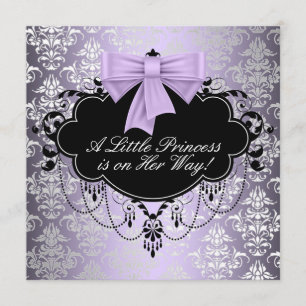 Invitation Fête de naissance de Bébé Fille Princesse Noir Vio