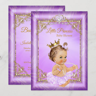 Invitation Fête de naissance de bébé fille Princesse Or Viole