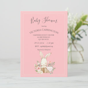 Invitation Fête de naissance de bébé fille rose florale aquar