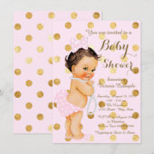 Invitation Fête de naissance de bébé fille rose or perle (Devant / Derrière)