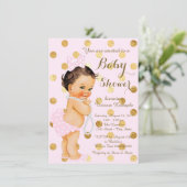 Invitation Fête de naissance de bébé fille rose or perle (Debout devant)