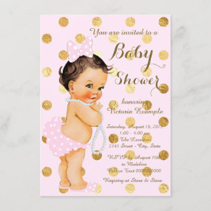 Invitation Fête de naissance de bébé fille rose or perle