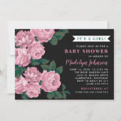 Invitation Fête de naissance de bébé fille Rose Poudré et Noi (Devant)