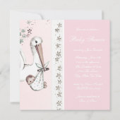 Invitation Fête de naissance de bébé fille Rose Stork (Dos)