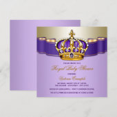 Invitation Fête de naissance de bébé fille royale violet or (Devant / Derrière)