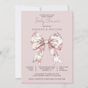 Invitation Fête de naissance de bébé fille ruban à nœud en to