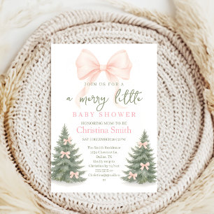 Invitation Fête de naissance de bébé fille sapins Hiver Nœud