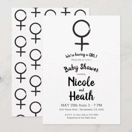 Invitation Fête de naissance de bébé fille Vénus Astrologie M (Devant / Derrière)