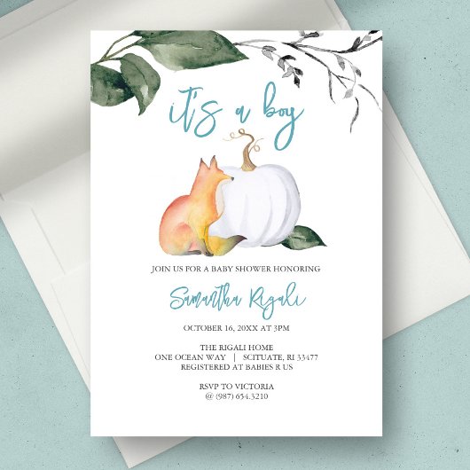Invitation Fête de naissance de bébé garçon à l'aquarelle en