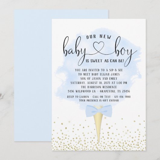 Invitation Fête de naissance de bébé garçon avec barbe à papa (Devant / Derrière)