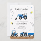 Invitation Fête de naissance de bébé garçon bleu en construct (Devant)