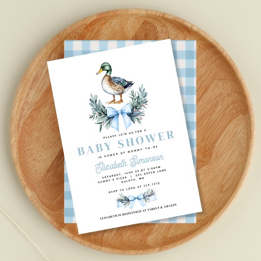 Invitation Fête de naissance de bébé garçon canard colvert bl