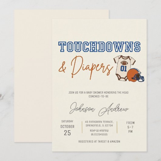 Invitation Fête de naissance de bébé garçon de football améri (Devant / Derrière)