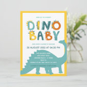 Invitation Fête de naissance de bébé garçon dinosaure (Debout devant)