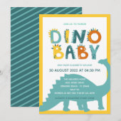 Invitation Fête de naissance de bébé garçon dinosaure (Devant / Derrière)