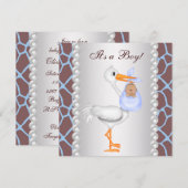 Invitation Fête de naissance de bébé garçon girafe bleu marro (Devant / Derrière)
