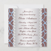 Invitation Fête de naissance de bébé garçon girafe bleu marro (Dos)
