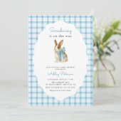 Invitation Fête de naissance de bébé garçon lapin en vichy bl (Debout devant)