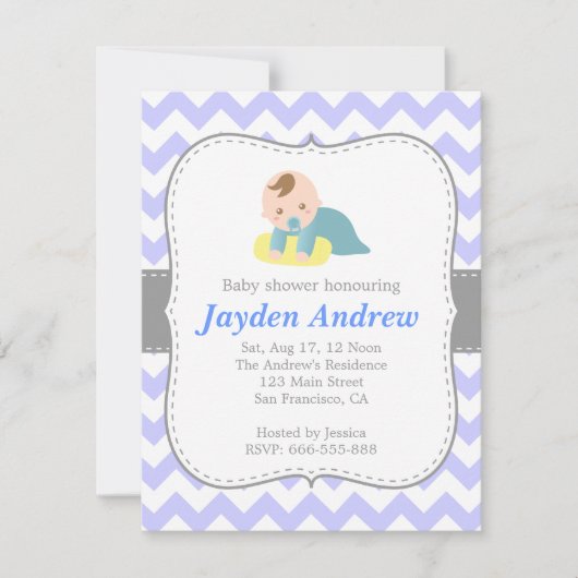 Invitation Fête de naissance de bébé garçon mignon, Chevron b (Devant)