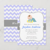 Invitation Fête de naissance de bébé garçon mignon, Chevron b (Devant / Derrière)