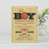 Invitation Fête de naissance de bébé garçon 'Oh Boy' Basketba (Debout devant)
