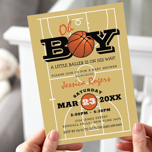 Invitation Fête de naissance de bébé garçon 'Oh Boy' Basketba