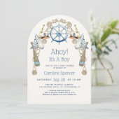Invitation Fête de naissance de bébé garçon : Ohé ! (Debout devant)