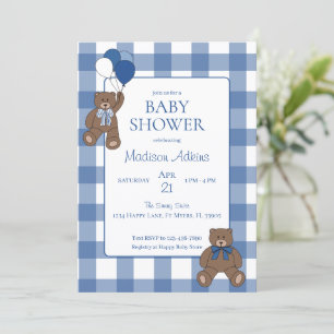Invitation Fête de naissance de bébé garçon ourson bleu Baby
