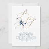 Invitation Fête de naissance de bébé garçon Ruban Bleu Marine (Devant)
